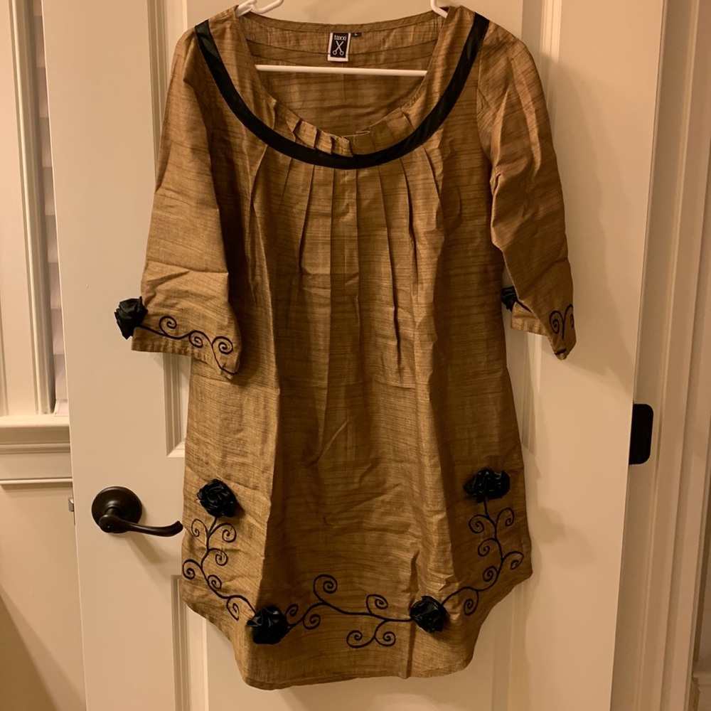Gold Dress with Black Flowers